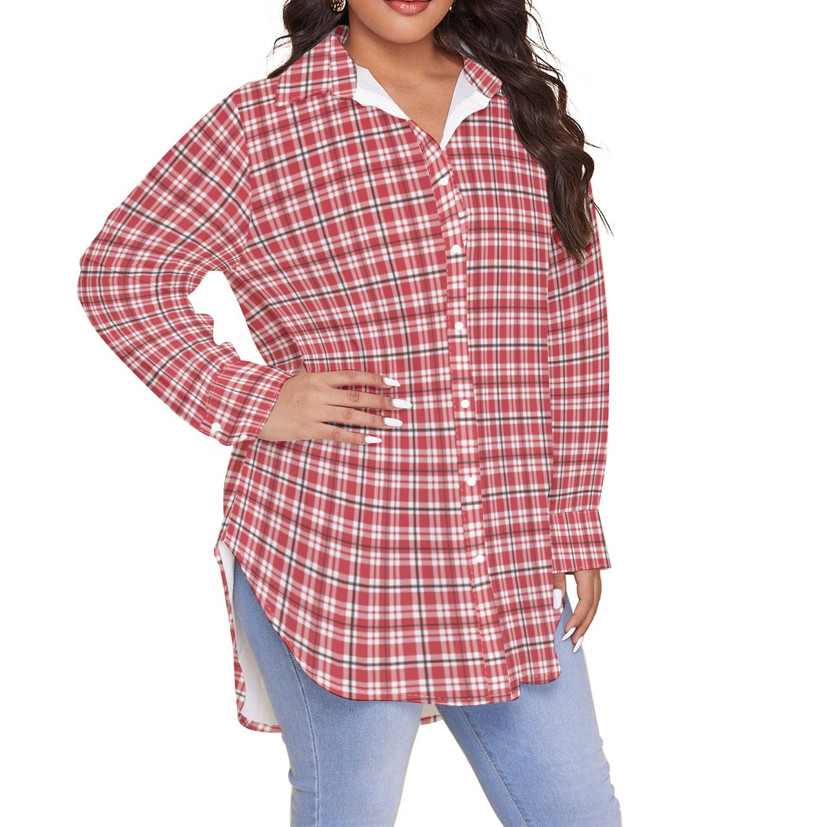 Georgia - Bulldogs Tartan Plaid  Women's Shirt With Long Sleeve(Plus Size)