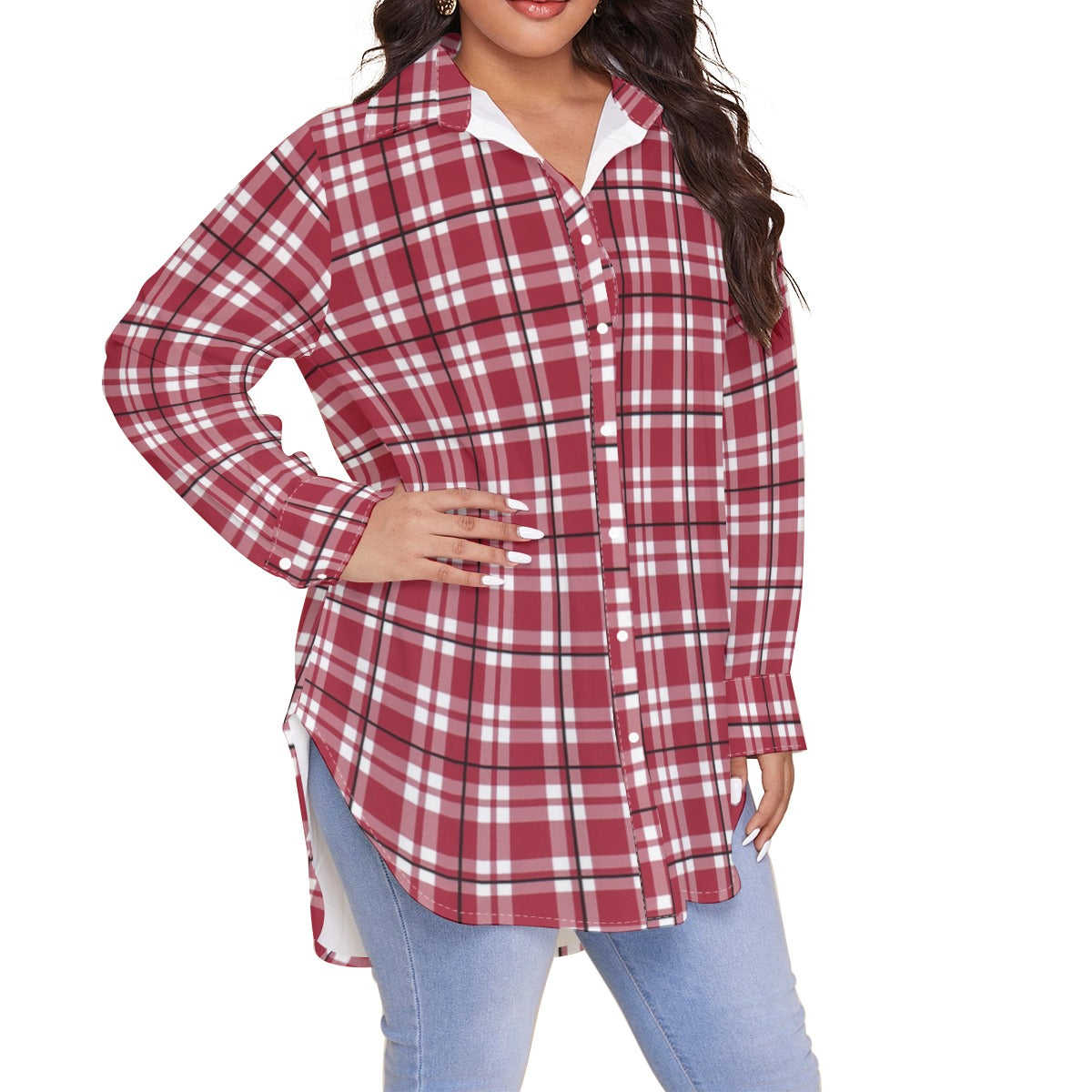 Alabama - Crimson Tide tartan plaid  Women's Shirt With Long Sleeve(Plus Size)