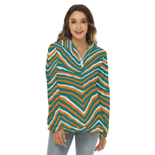 Miami Football Game Day All-Over Print Women's Borg Fleece Hoodie With Half Zip