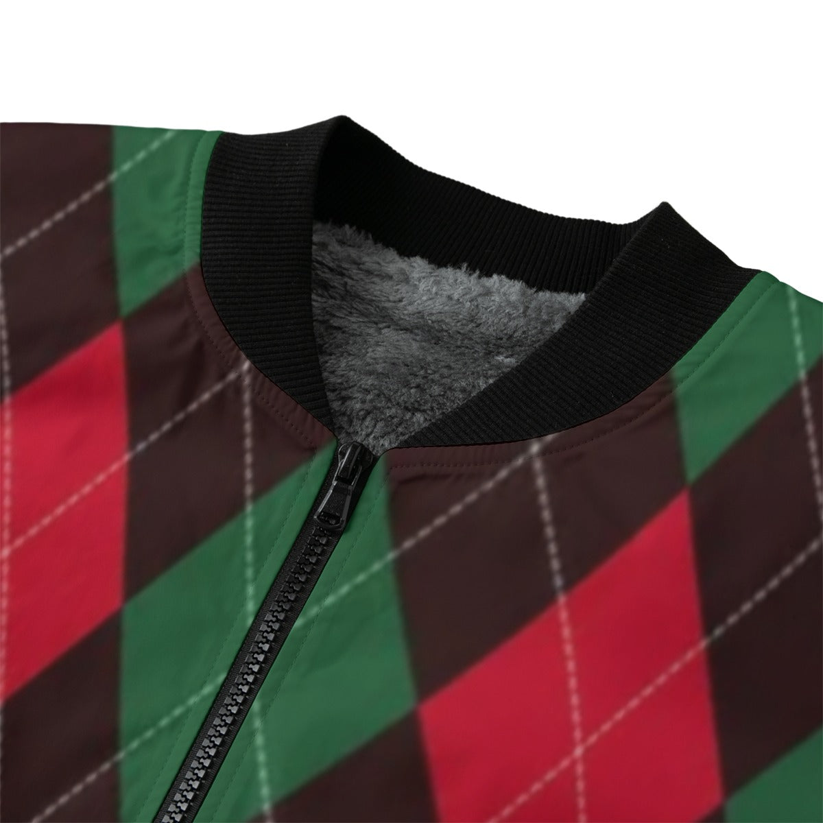 Urban Legend Christmas Argyle Pattern Seamless Fleece Bomber Jacket