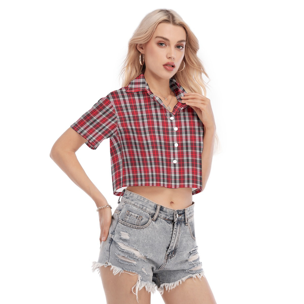 New Mexico Tartan Plaid Lobos Women's Cropped Shirt