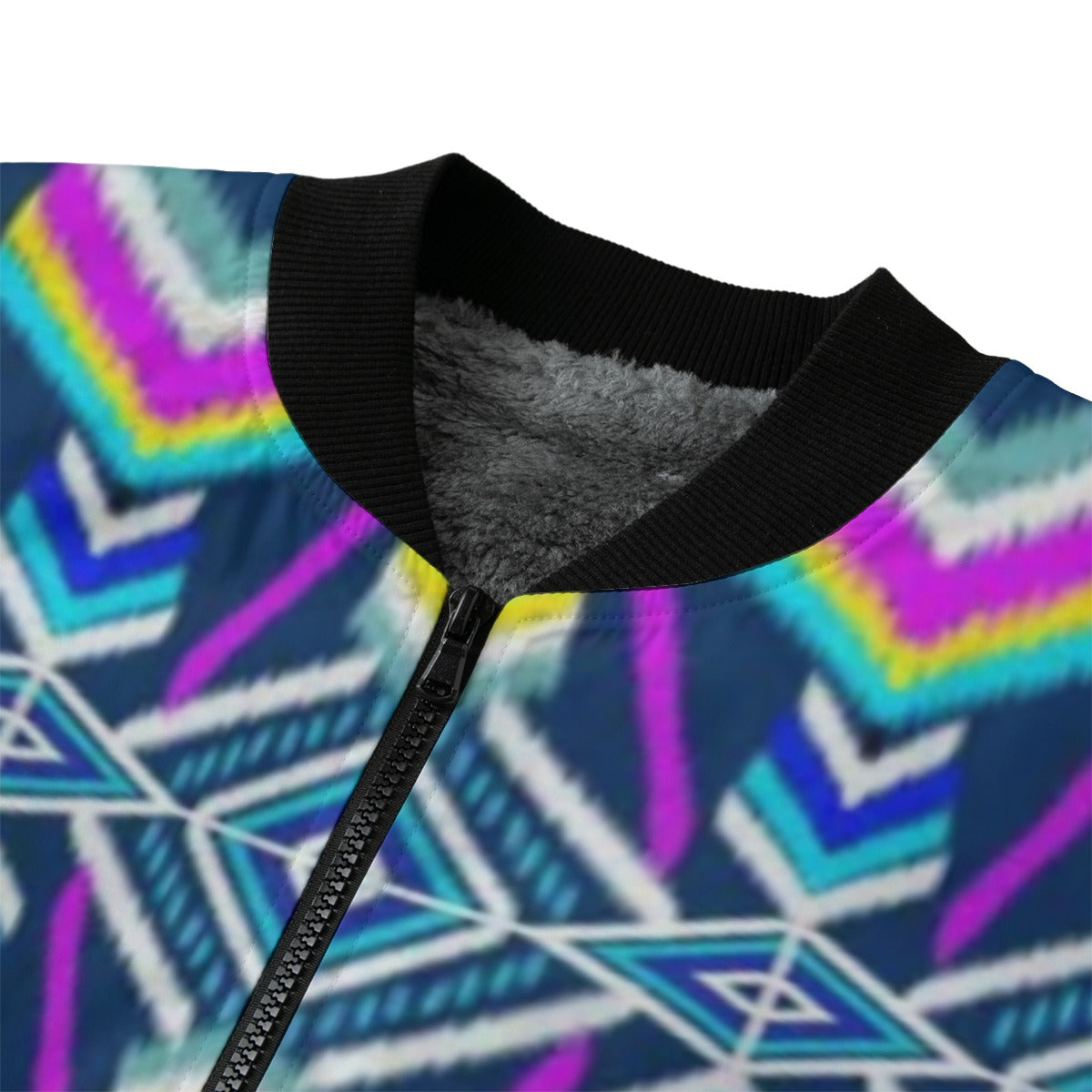 Neon Nights Vibrant Geometric Diamond Cross Fleece Bomber Jacket – Bold Streetwear Energy