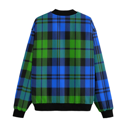 Black Watch dark blue green Scottish tartan Fleece Bomber Jacket
