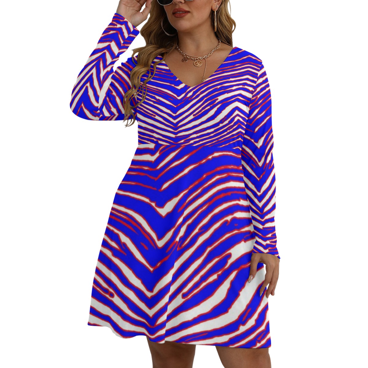 Buffalo Bills Zubaz Women's V-neck Long Sleeve Dress(Plus Size)