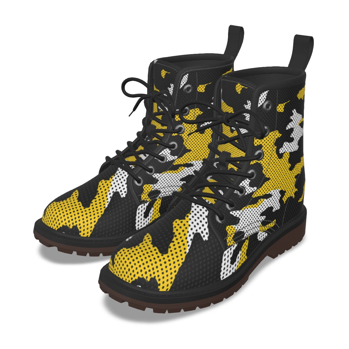 Urban Legend Iowa Black and Gold Camo Martin Short Boots – Hawkeyes-Inspired Streetwear for Game Day