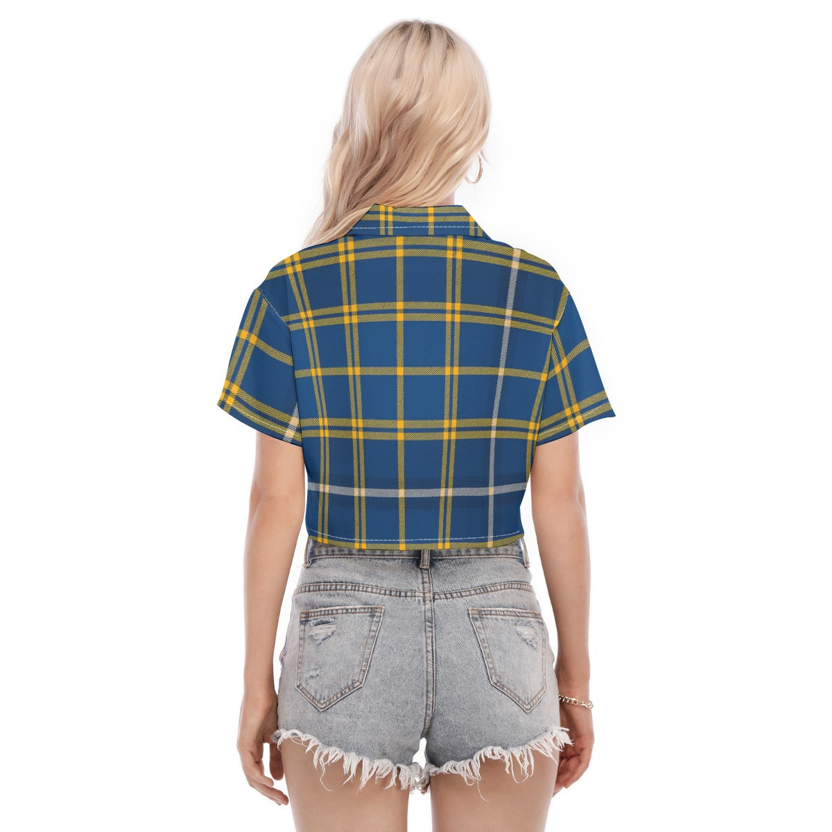 California Los Angeles UCLA Bruins Tartan Plaid  Women's Cropped Shirt