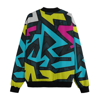 Beautiful Abstract Graffiti Seamless Fleece Bomber Jacket – Artistic Urban Streetwear