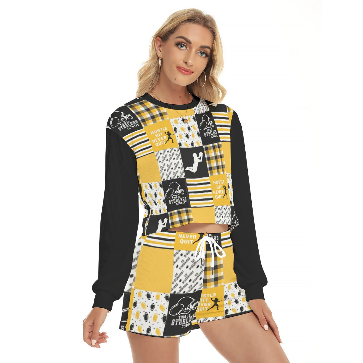 All-Over Print Women's Short Sweatshirt And Pants Suit