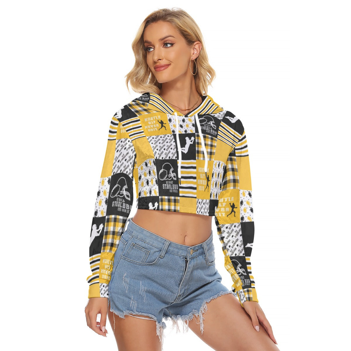 All-Over Print Women's Crop Top Hoodie|Velvet