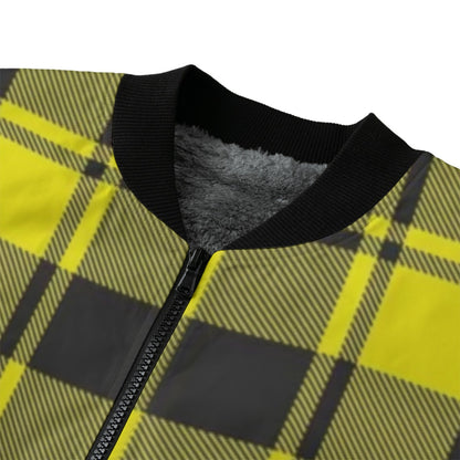 MacLeod yellow  black checks tartan plaid Fleece Bomber Jacket