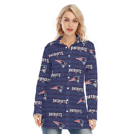 New England Football Game Day All-Over Print Women's Long Shirt |115GSM Cotton poplin