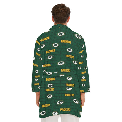 Green Bay Football Game Day All-Over Print Men's Borg Fleece Robe