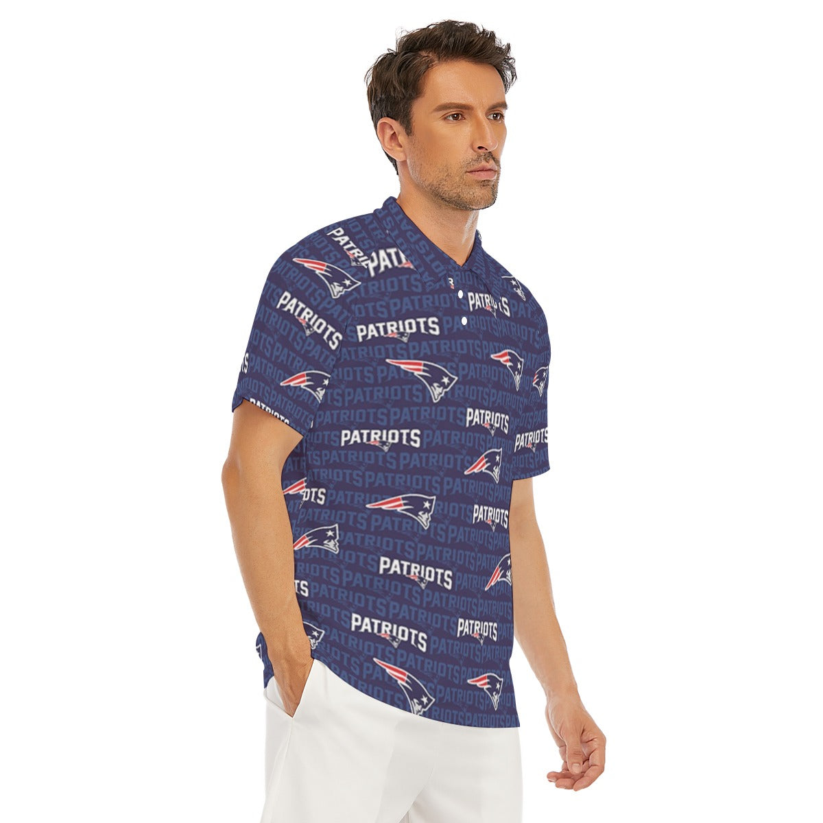 New England Football Game Day All-Over Print Men's Short Sleeve Polo Shirt With Button Closure