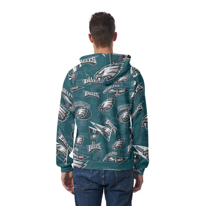 Philadelphia Football Game Day All-Over Print Men's Raglan Pullover Hoodie