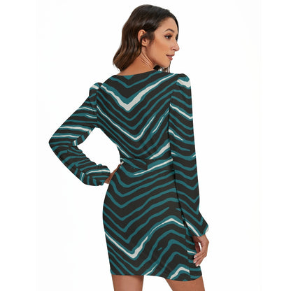 Philadelphia Football Game Day All-Over Print Women's Long Sleeve Dress With Waist Belt