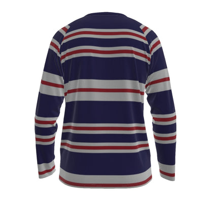 Navy Blue Red and White Striped Long Sleeve Shirt – Nautical Retro Style