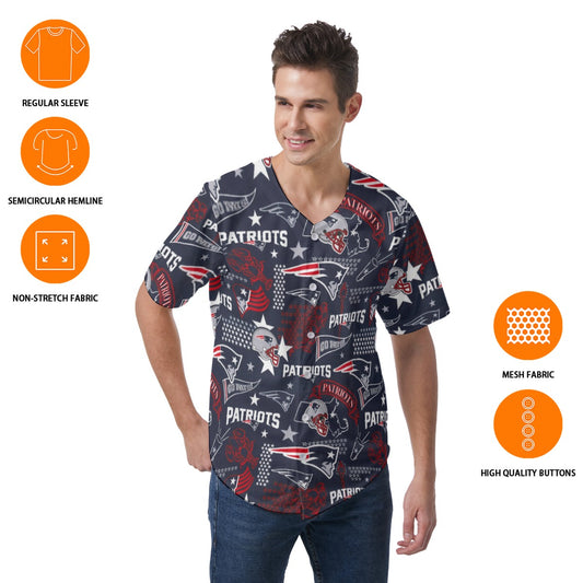New England Football Game Day All-Over Print Men's Short Sleeve Baseball Jersey