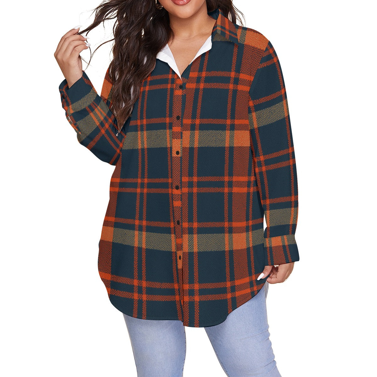 Auburn - Tigers Tartan Plaid Women's Shirt With Long Sleeve(Plus Size)