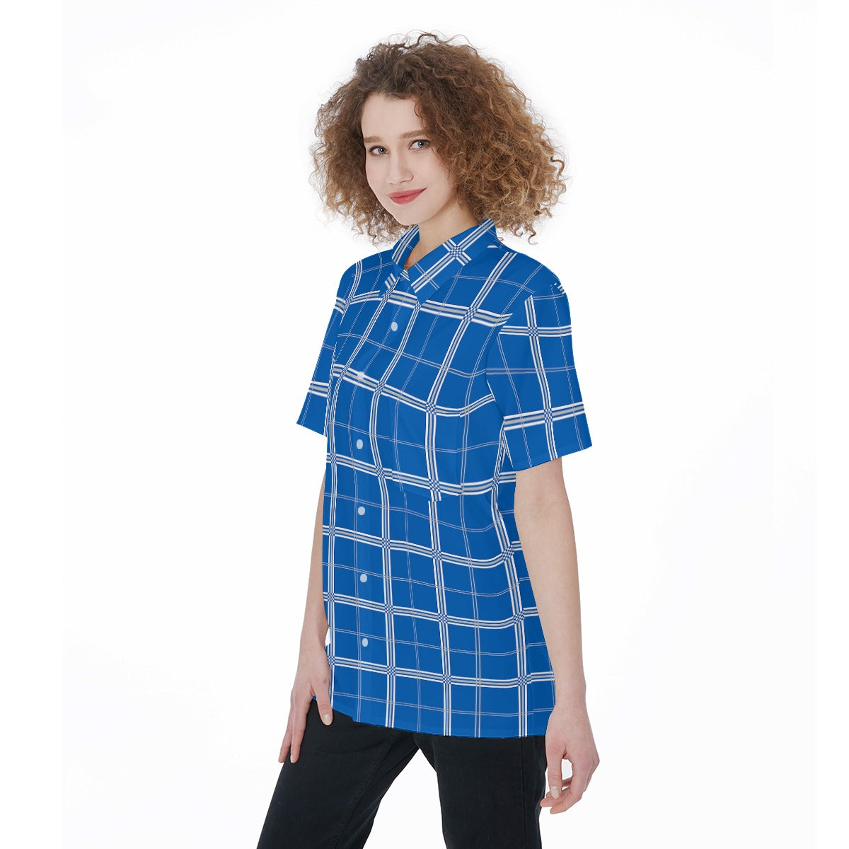 Kentucky Tartan Plaid Wildcats  Women's Short Sleeve Shirt With Pocket