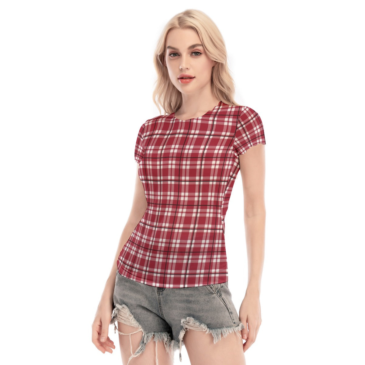 Alabama Tartan plaid Women's Short Sleeve Mesh Blouse