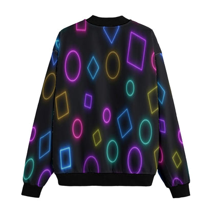 Neon Nights Abstract Retro Sci Neon Bright Fleece Bomber Jacket – Futuristic Urban Streetwear