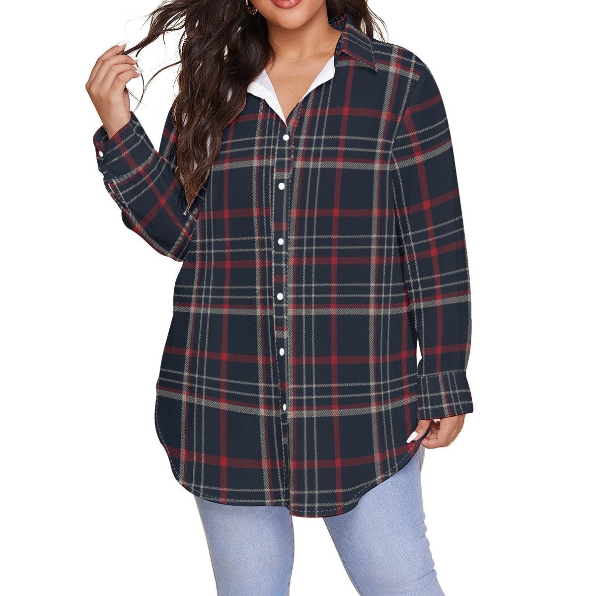 Connecticut tartan plaid Women's Shirt With Long Sleeve(Plus Size)