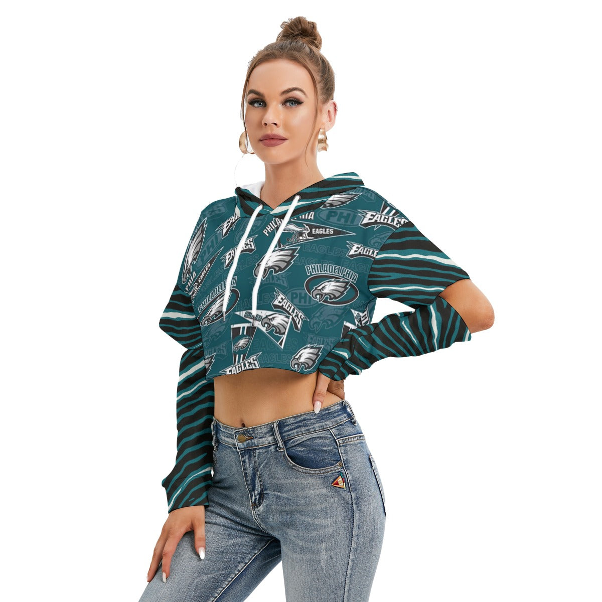 Philadelphia Football Game Day All-Over Print Women's Heavy Fleece Hoodie With Hollow Out Sleeve