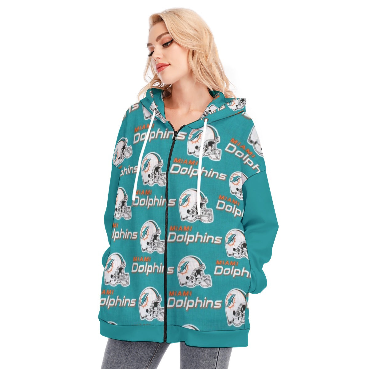 Miami Football Game Day All-Over Print Women's Long Hoodie With Zipper Closure