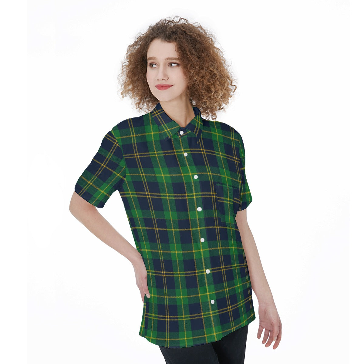 Notre Dame Tartan Plaid Fighting Irish Women's Short Sleeve Shirt With Pocket