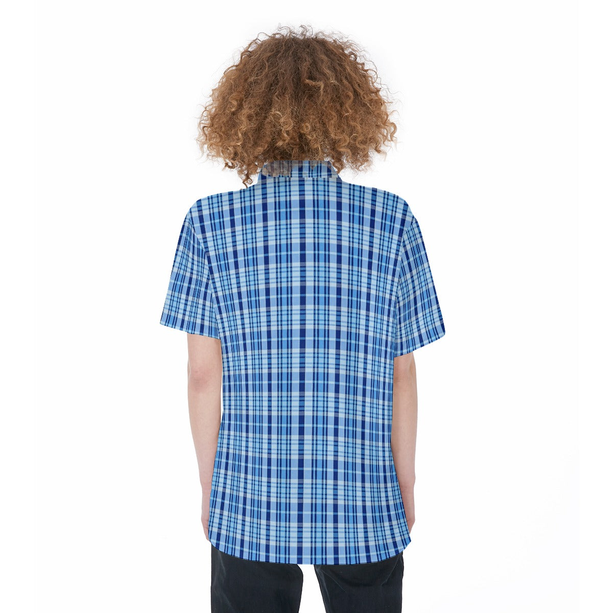 North Carolina Tartan Plaid Tar Heels Blue Women's Short Sleeve Shirt With Pocket