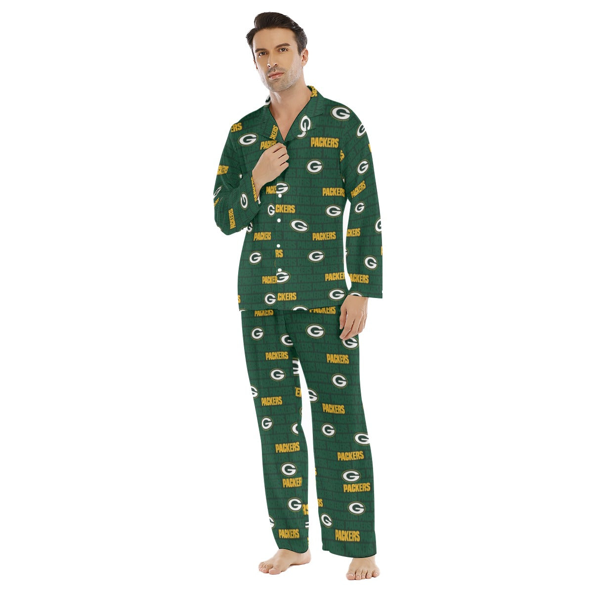 Green Bay Football Game Day All-Over Print Men's Lapel Pajama Set