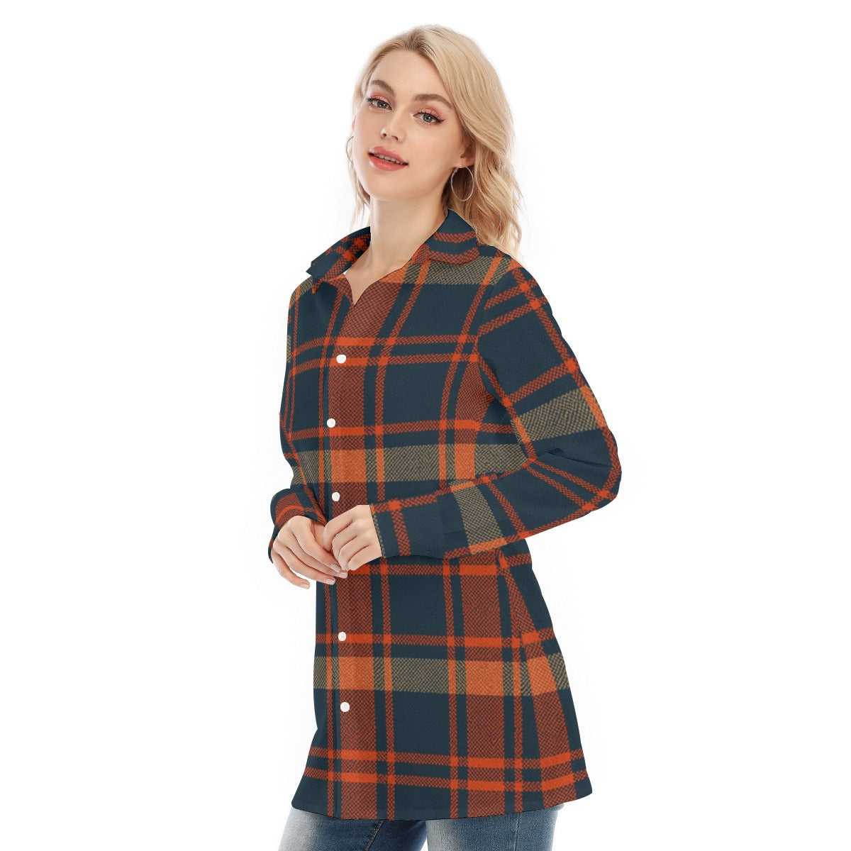Auburn - Tigers Tartan Plaid Women's Long Shirt |115GSM Cotton poplin