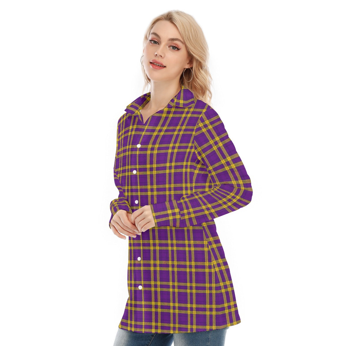 Louisiana Tartan Plaid Tigers Lsu Women's Long Shirt |115GSM Cotton poplin