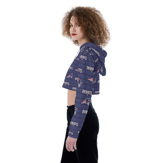 New England Football Game Day All-Over Print Women's Crop Top Hoodie