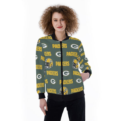 Green Bay Football Game Day All-Over Print Women's Ribbed Stand-up Collar Jacket