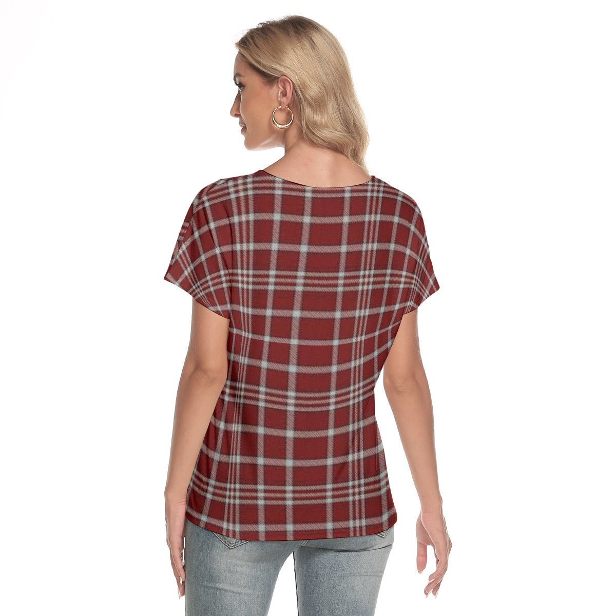 Alabama Tartan plaid Women's Loose V-neck Short Sleeve T-shirt