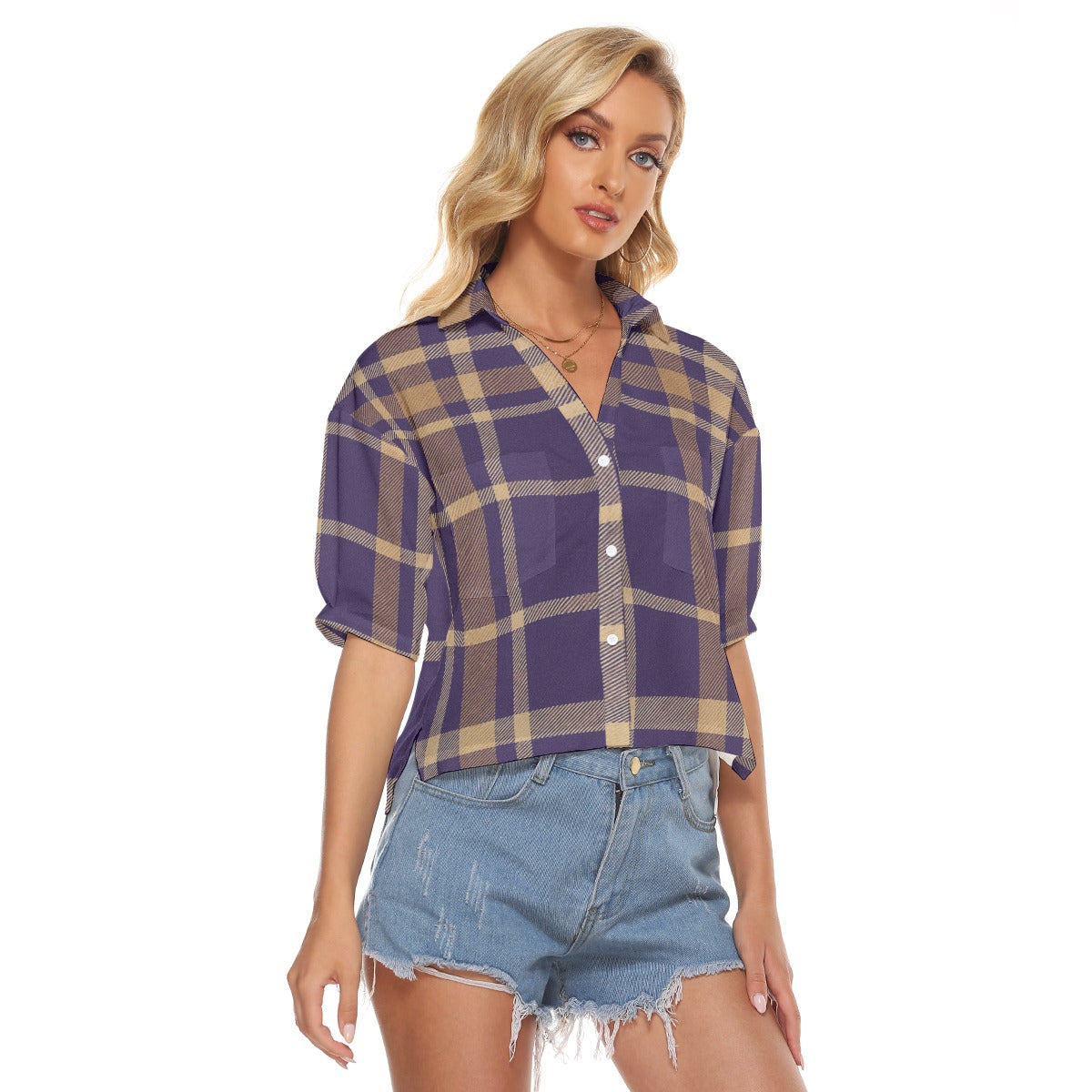 Urban Legend Washington Huskies Tartan Plaid Women's V-Neck Shirt – Purple and Gold College Streetwe