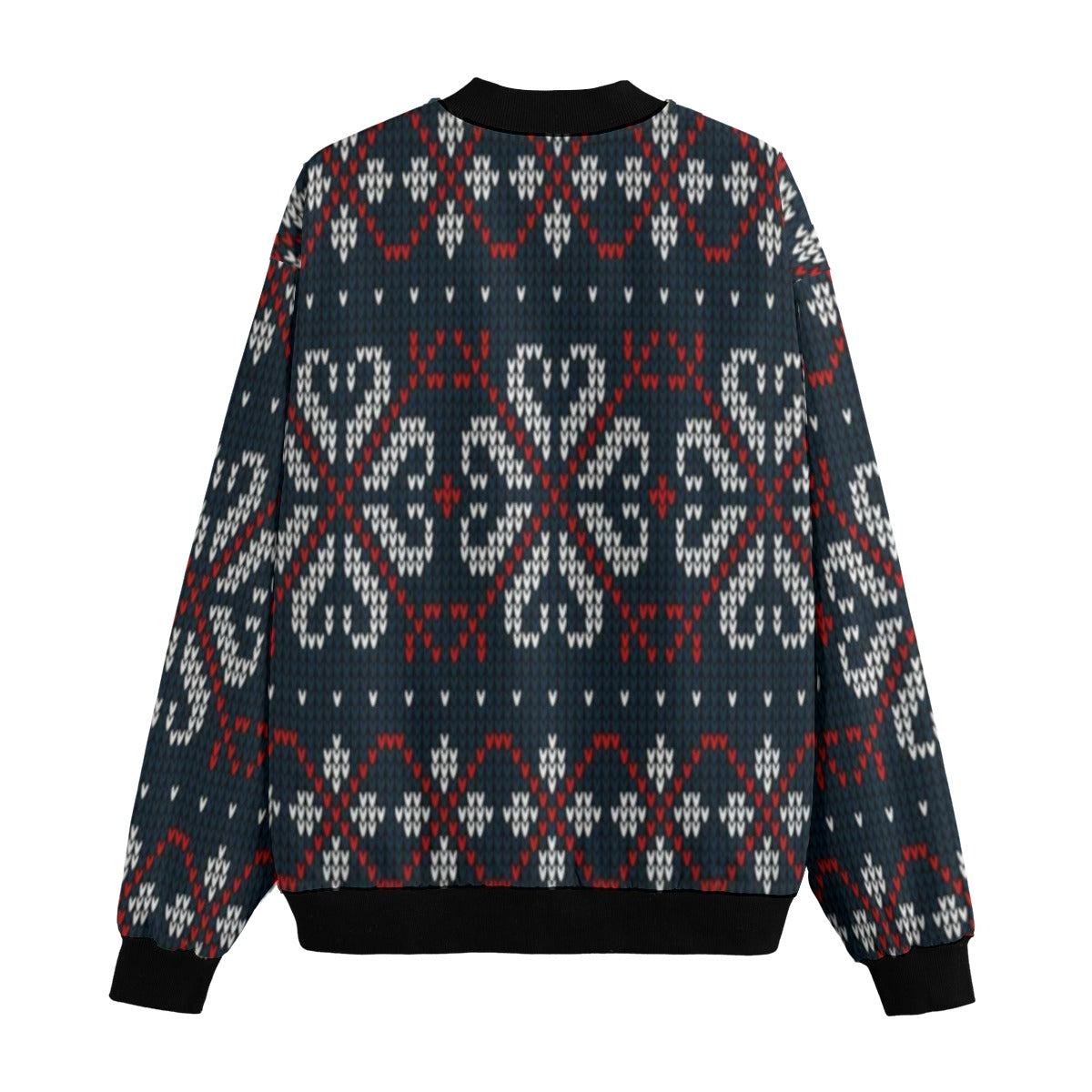 Urban Legend Snow Inspired Pattern Illustration Knitted Christmas and New Year Fleece Bomber Jacket