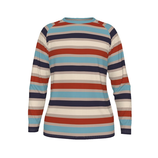 Multicolored striped long-sleeve shirt on a white background