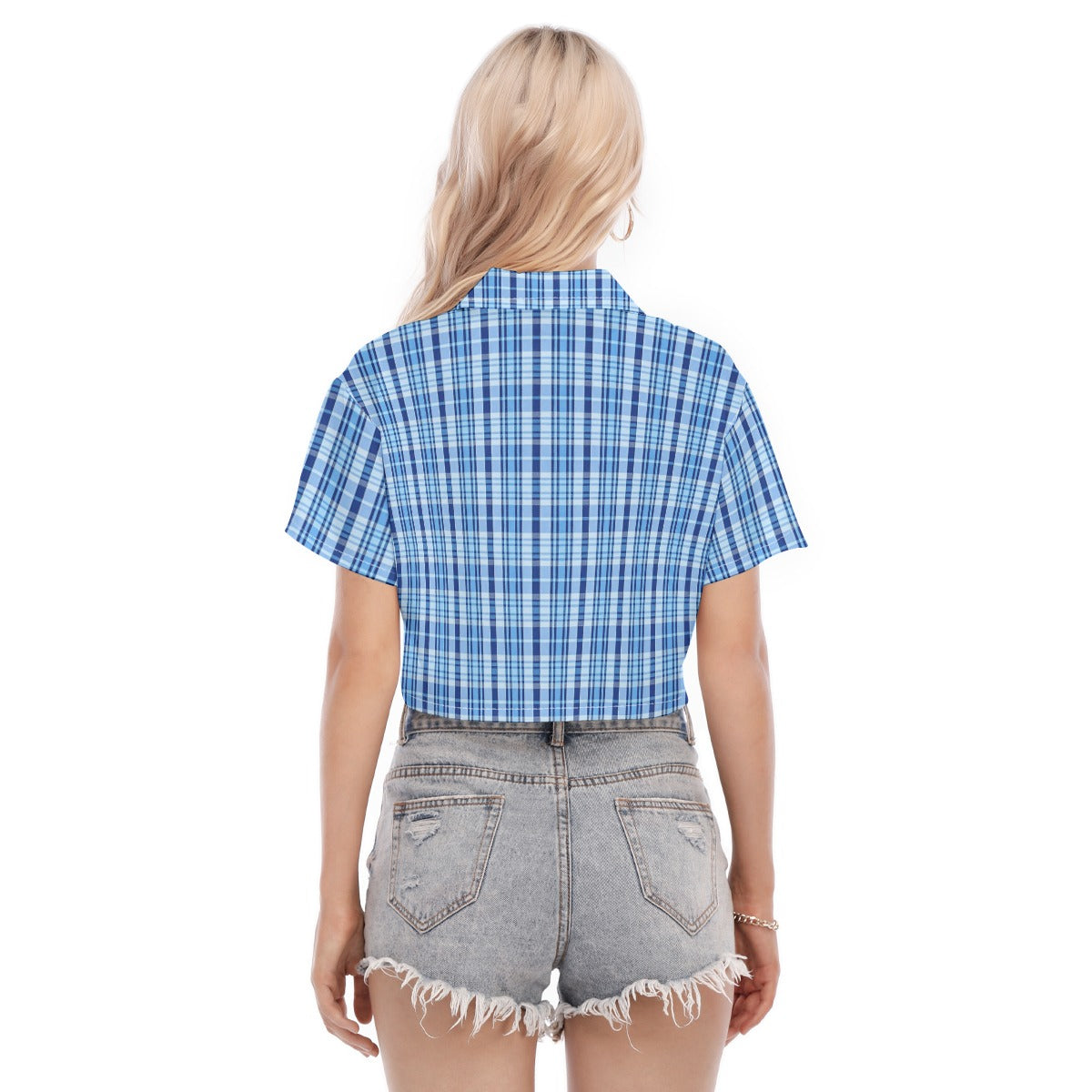 North Carolina Tartan Plaid Tar Heels Blue Women's Cropped Shirt