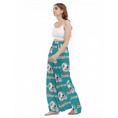Miami Football Game Day All-Over Print Women's High Waist Wide Leg Trousers