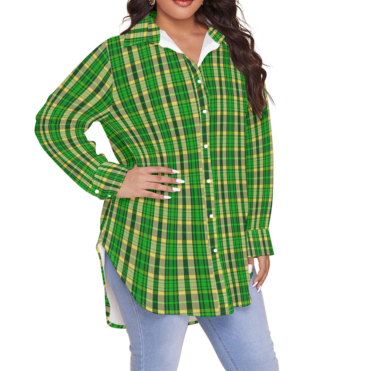 Oregon Tartan Plaid Ducks Women's Shirt With Long Sleeve(Plus Size)