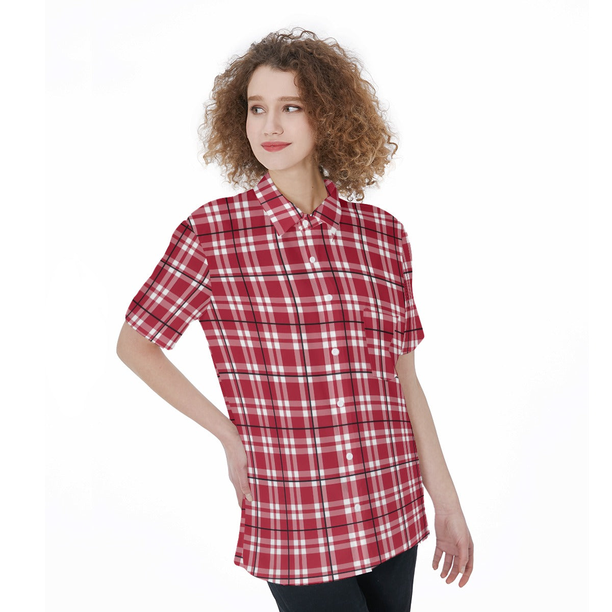 Arkansas - Razorbacks tartan Plaid  Women's Short Sleeve Shirt With Pocket
