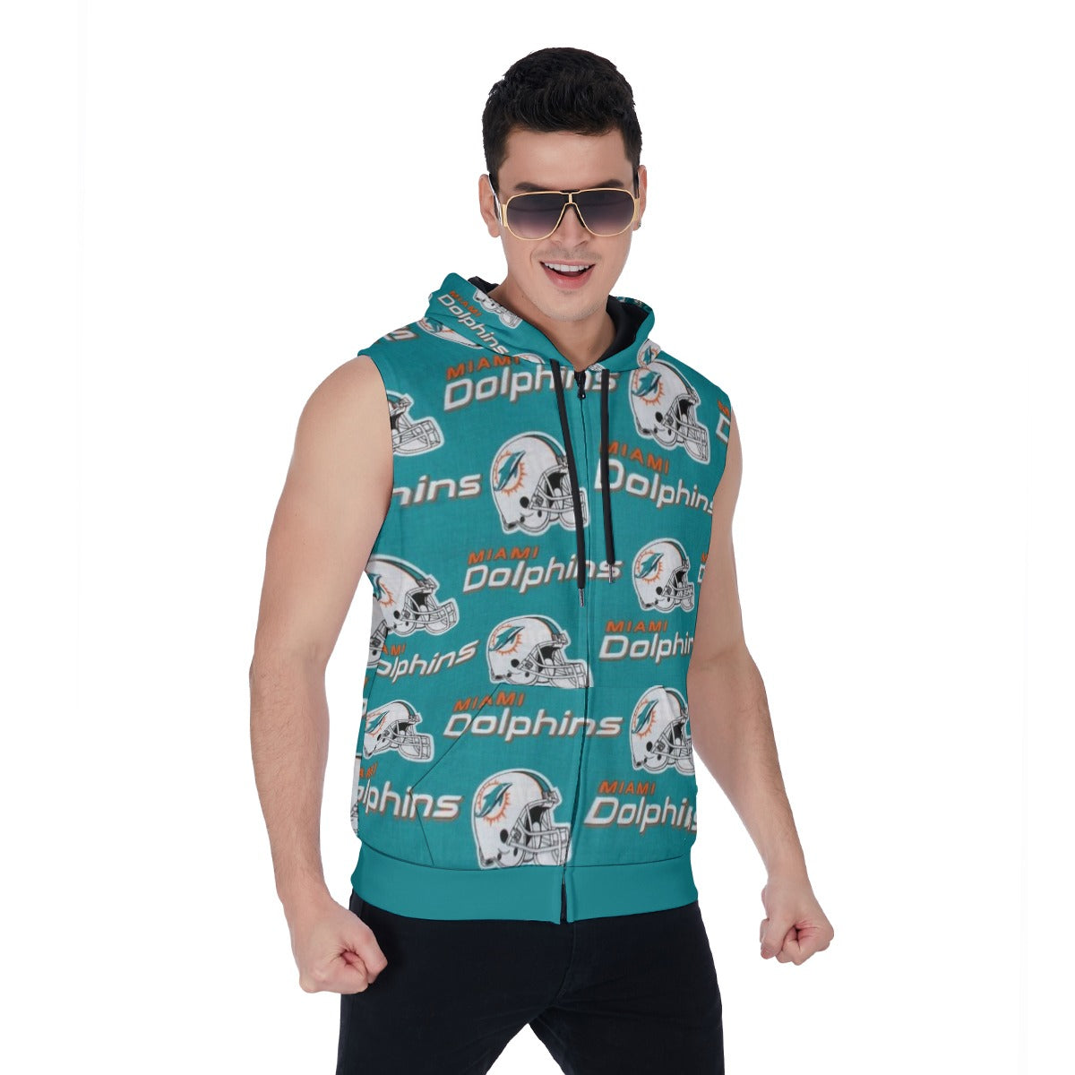 Miami Football Game Day All-Over Print Men's Zipper-Up Sleeveless Hoodie