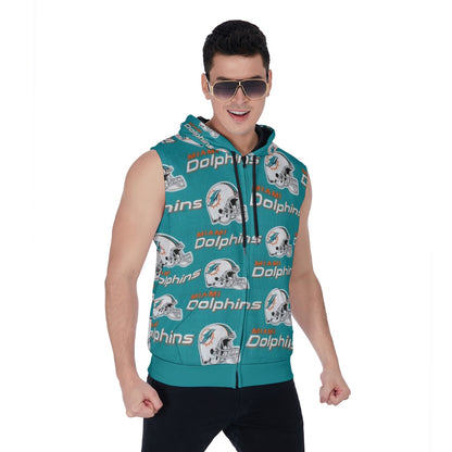 Miami Football Game Day All-Over Print Men's Zipper-Up Sleeveless Hoodie