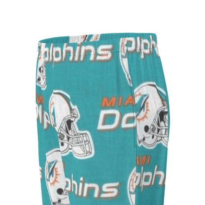 Miami Football Game Day All-Over Print Women's Long Sleeve Pajama Set With Black Contrast Piping
