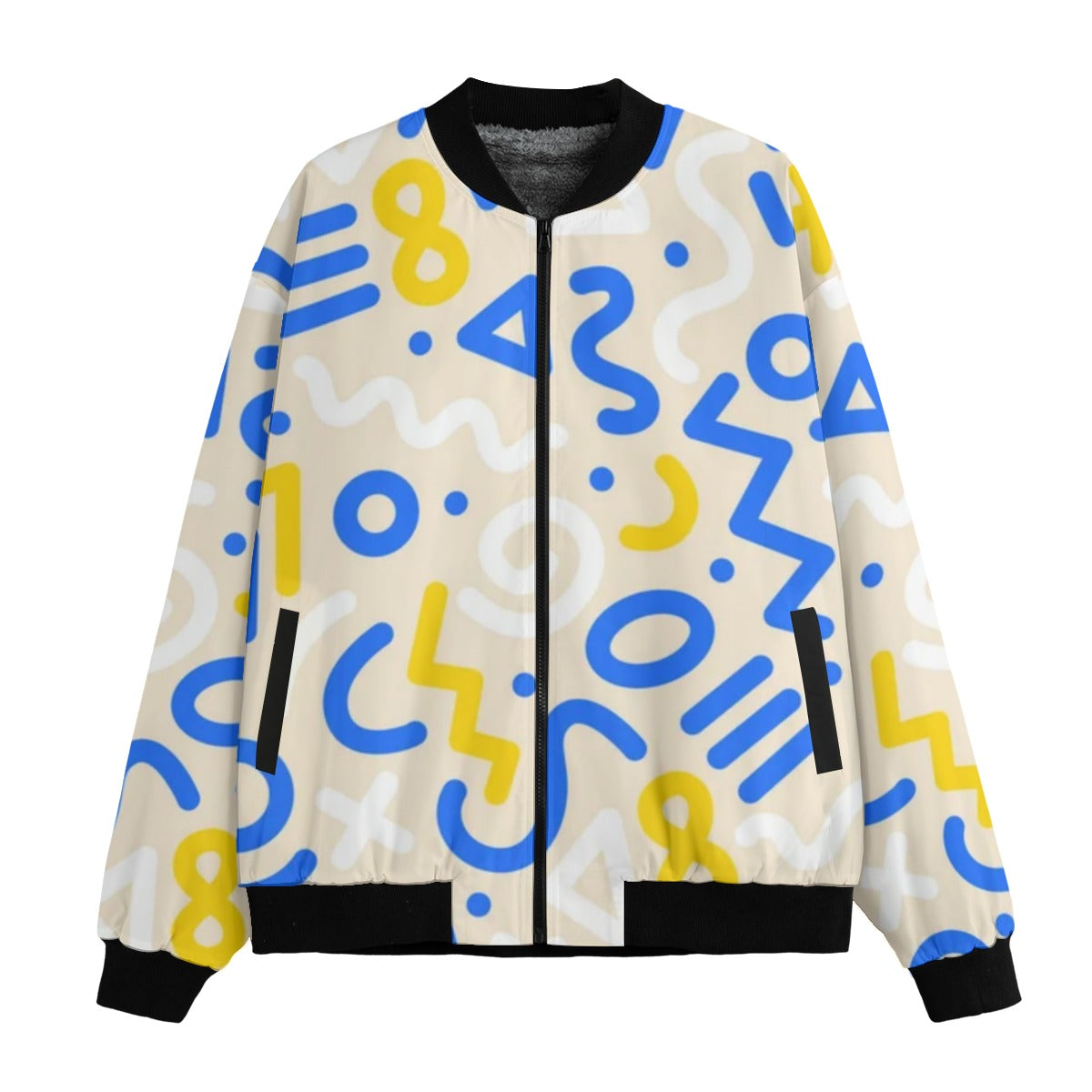 Urban Legend 90s Street Icons Colorful Geometric Pattern Fashion Fleece Bomber Jacket