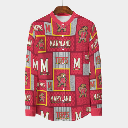 Maryland - Terrapins Stand Collar Shirt With Long Sleeve|110GSM Imitation Flax