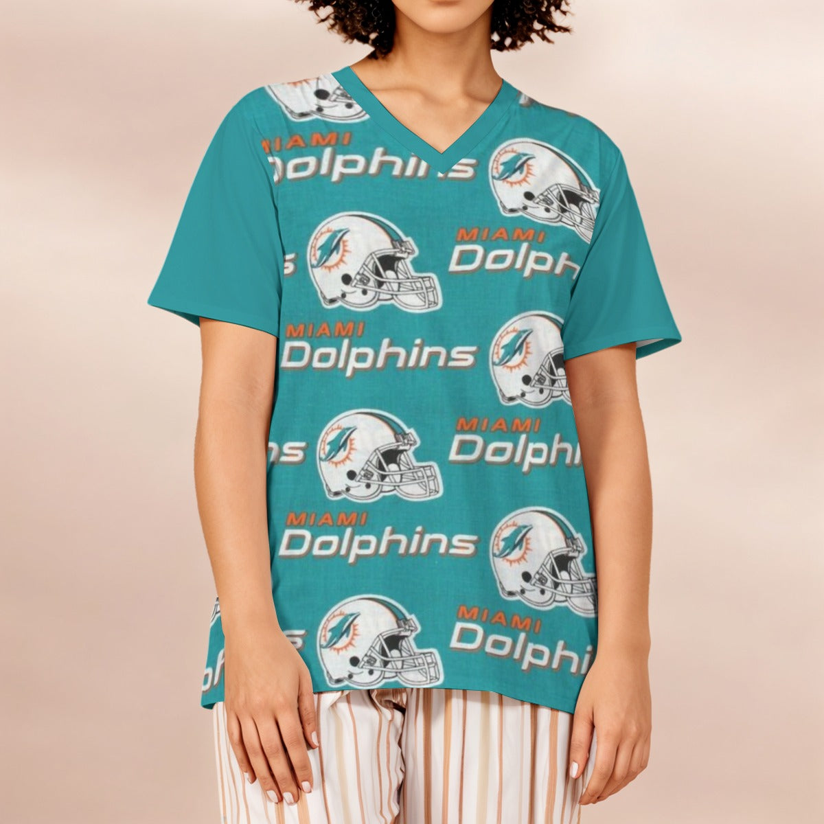 Miami Football Game Day All-Over Print Women's Loose V-Neck Short-Sleeve T-Shirt