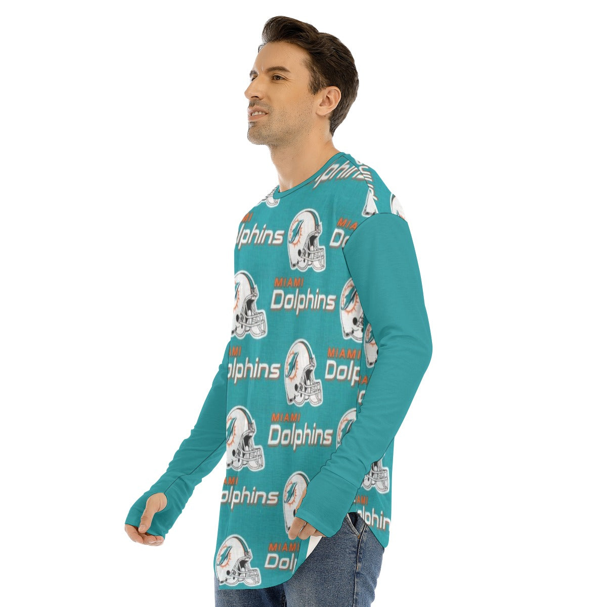 Miami Football Game Day All-Over Print Men's Fingerless Long Sleeve T-shirt